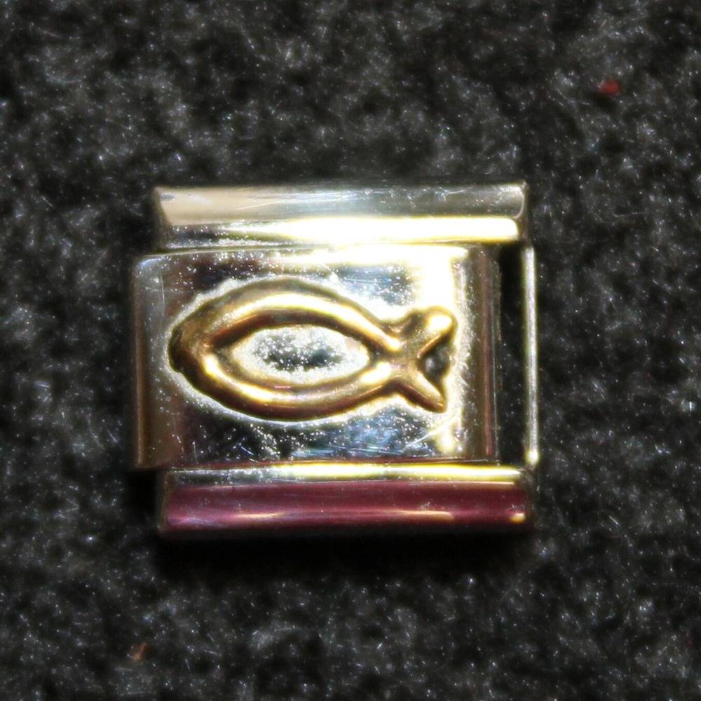 Ichthys Jesus Fish Italian Stretch Charm 18k Gold and Stainless Steel JAD
